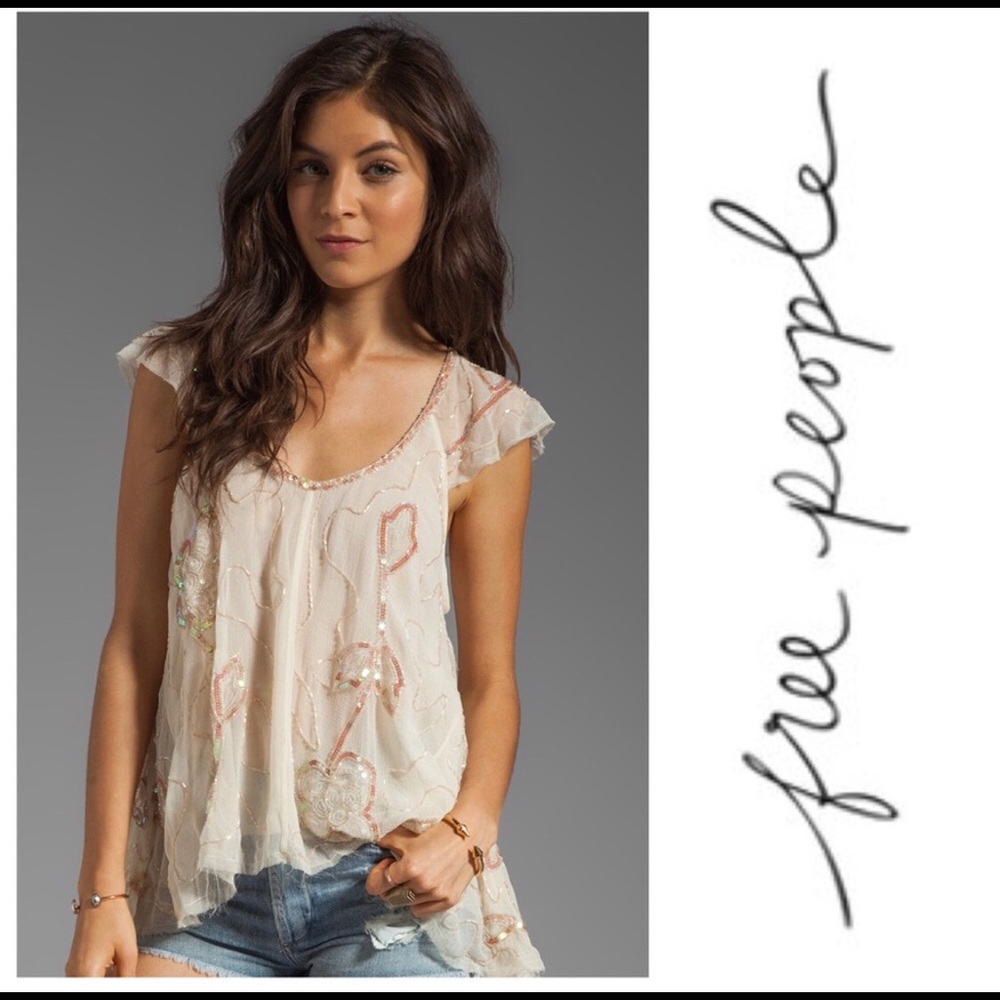 LIKE NEW!  Rare Free People Tritan's Treasure Sequin Top Size S.